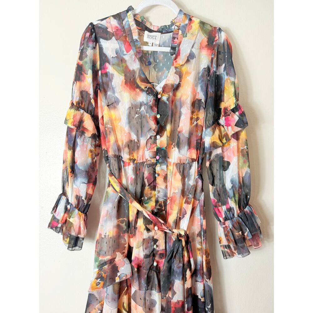 NWT MARCHESA ROSA DRESS WEDDING GUEST ABSTRACT FLORAL ASYMMETRIC MAXI SPRING - Picture 7 of 16